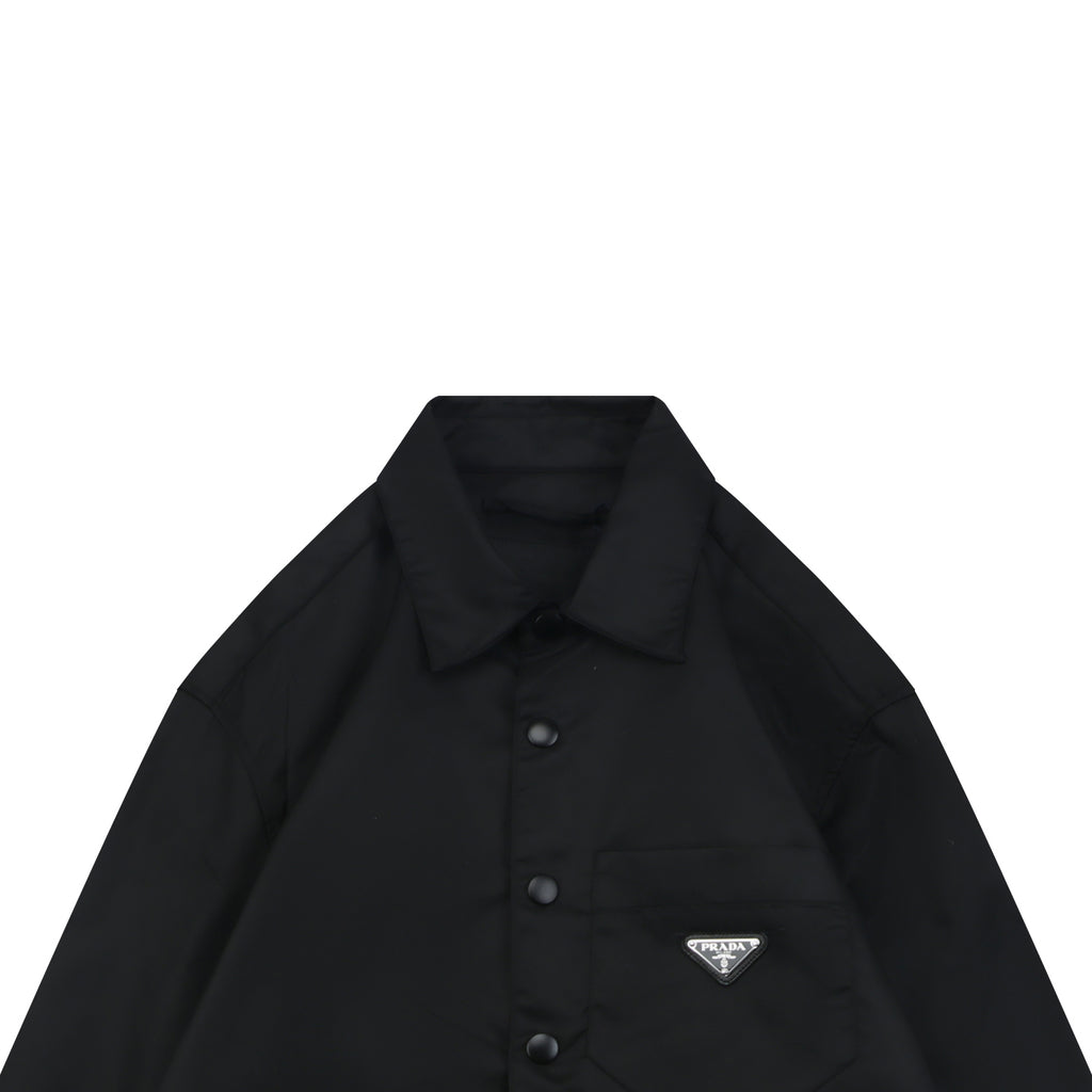 Prada Triangle Logo Pocket Nylon Shirt Jacket | Black | PRA-TRI-LGO-PKT-NYL-SHT-JKT-BLK