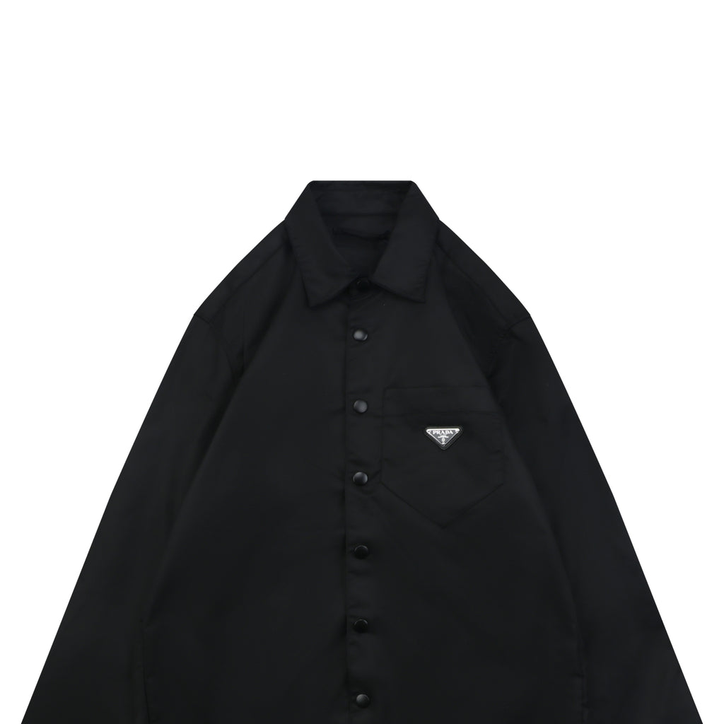 Prada Triangle Logo Pocket Nylon Shirt Jacket | Black | PRA-TRI-LGO-PKT-NYL-SHT-JKT-BLK