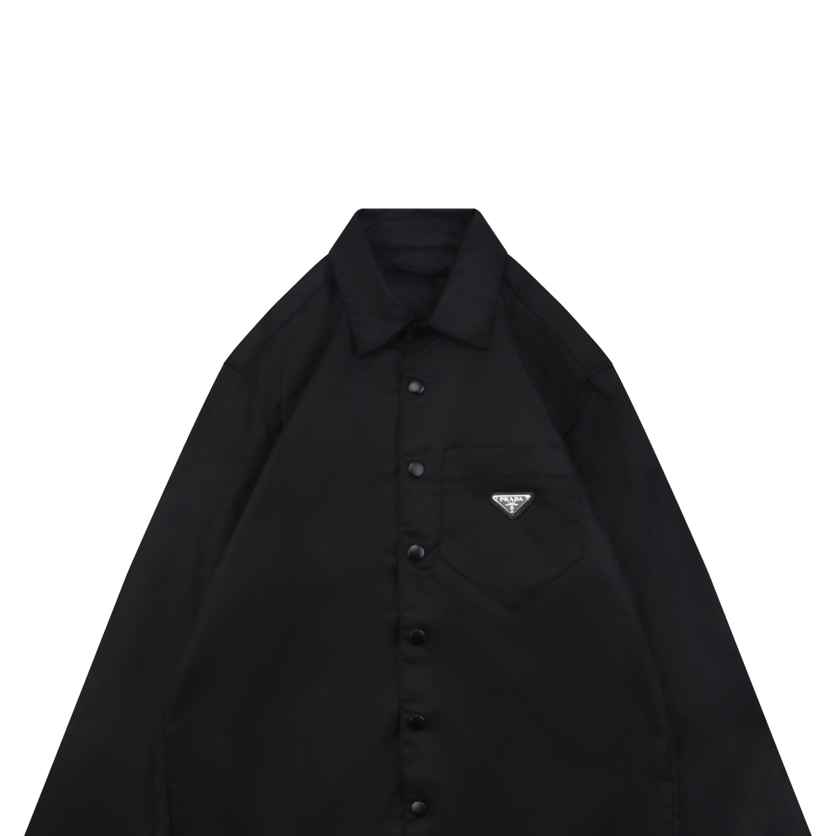 Prada Triangle Logo Pocket Nylon Shirt Jacket | Black | PRA-TRI-LGO-PKT-NYL-SHT-JKT-BLK