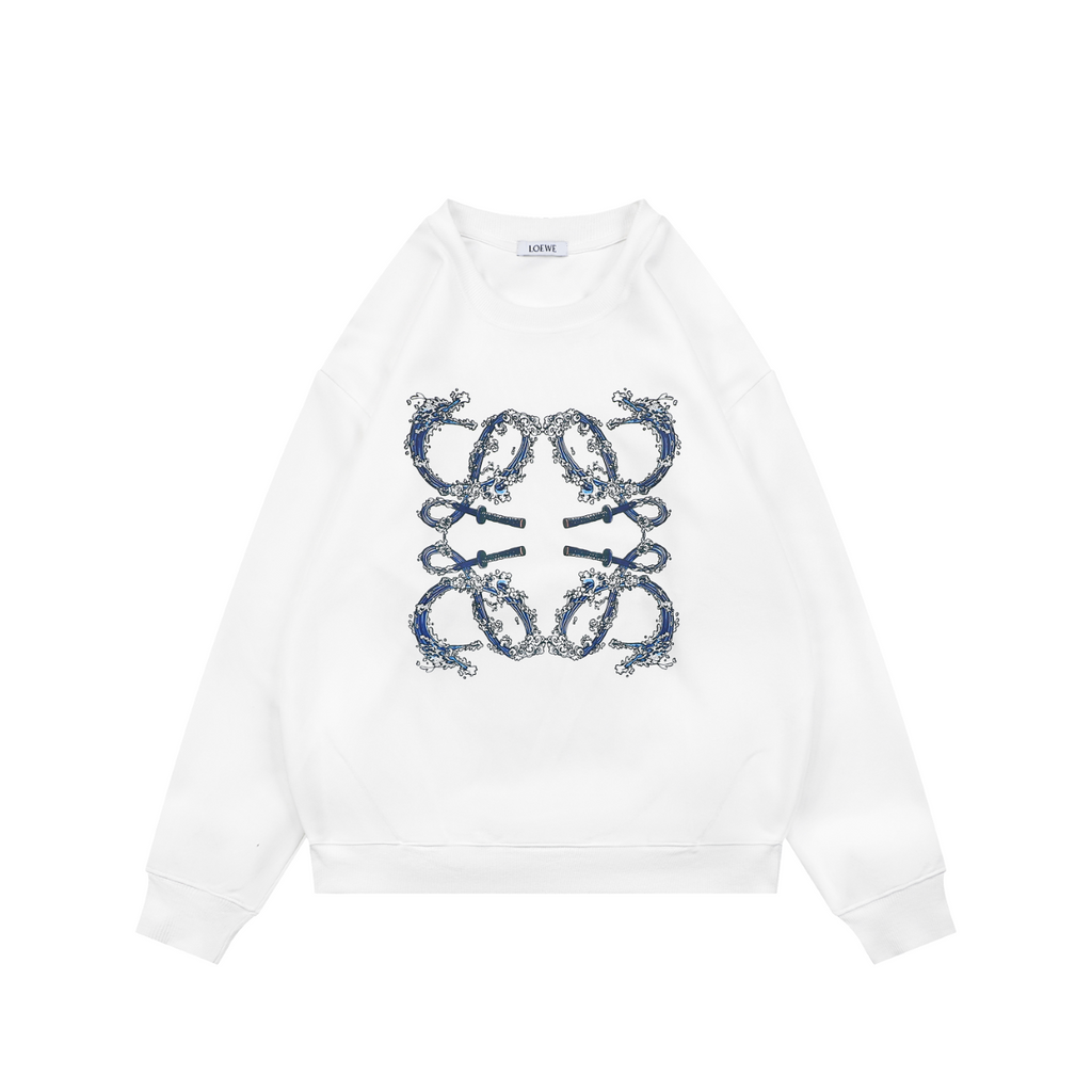 Loewe Wave Anagram Print Crew Neck Sweatshirt | White | LOE-WAV-ANG-PRT-CRW-SWT-WHT