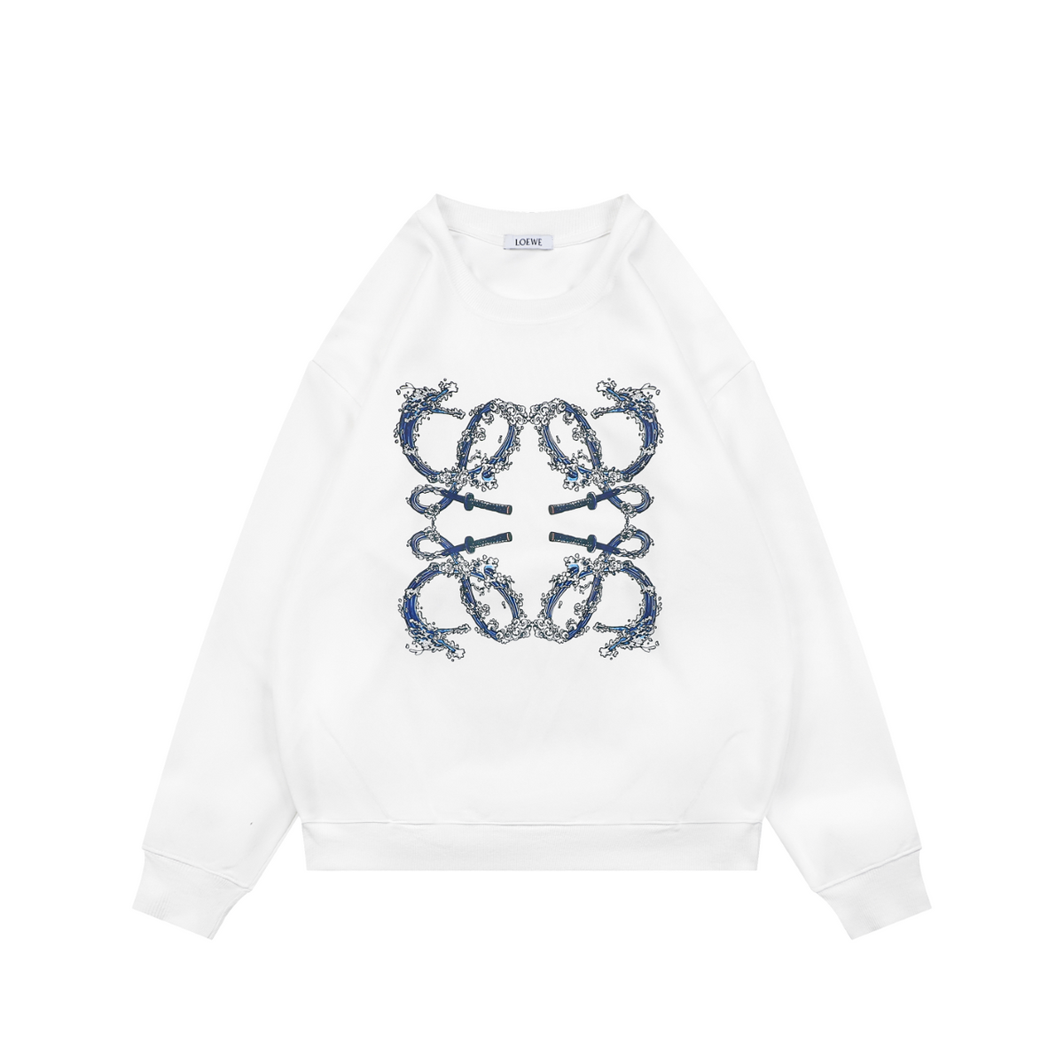 Loewe Wave Anagram Print Crew Neck Sweatshirt | White | LOE-WAV-ANG-PRT-CRW-SWT-WHT