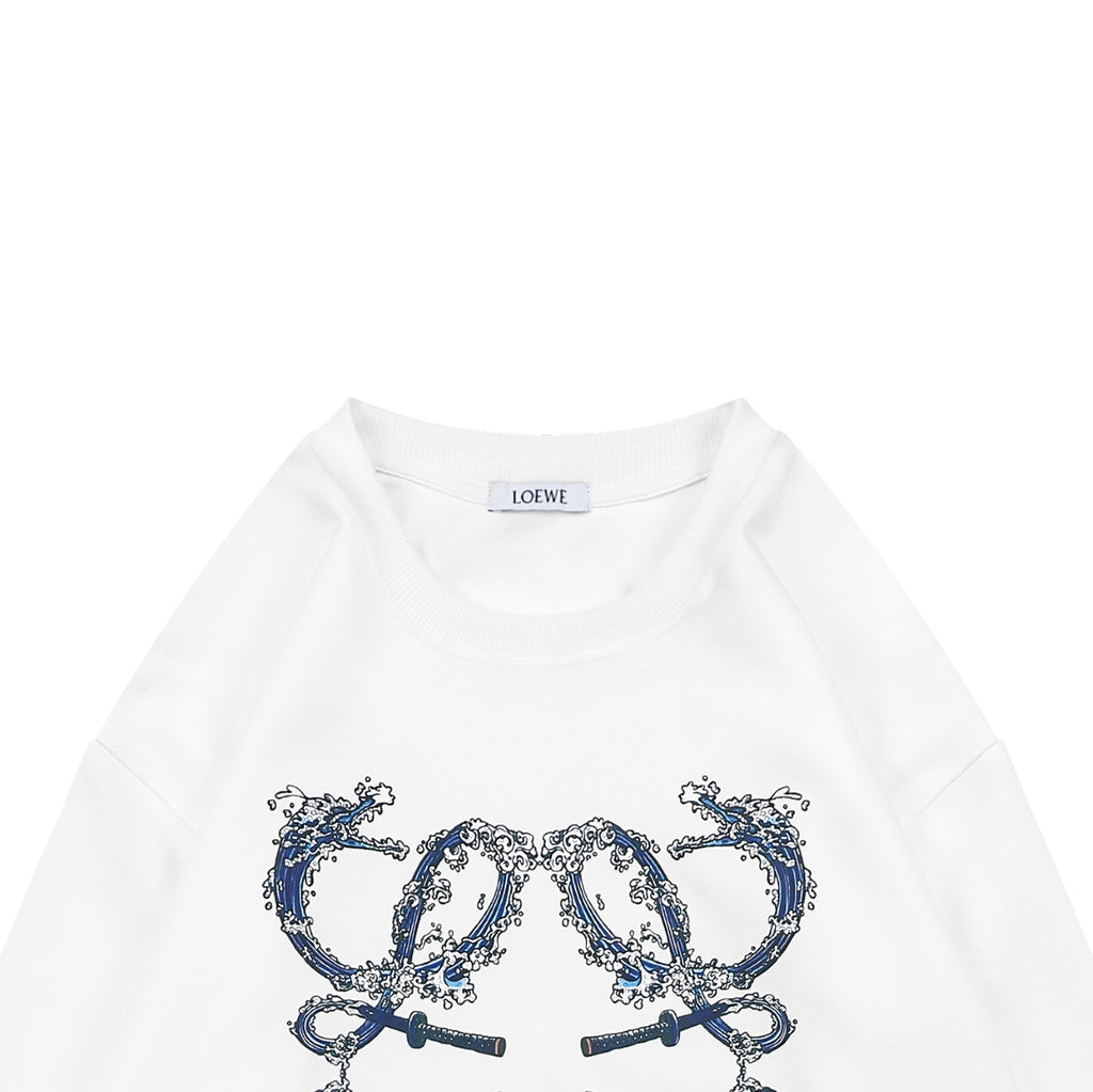 Loewe Wave Anagram Print Crew Neck Sweatshirt | White | LOE-WAV-ANG-PRT-CRW-SWT-WHT