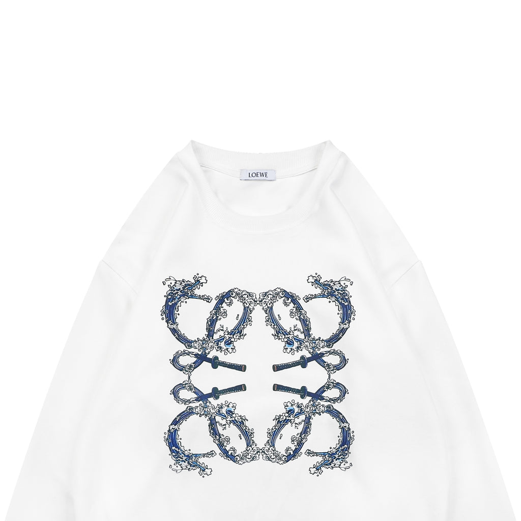 Loewe Wave Anagram Print Crew Neck Sweatshirt | White | LOE-WAV-ANG-PRT-CRW-SWT-WHT