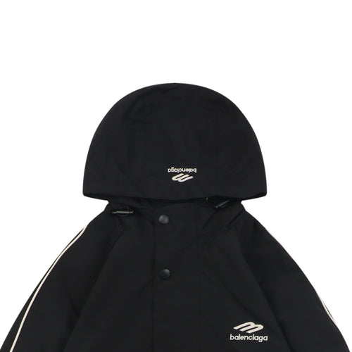 Balenciaga 3B Script Logo Contrast Piping Hooded Jacket | Black | BAL-3B-SCR-LGO-PPG-HD-JKT-BLK