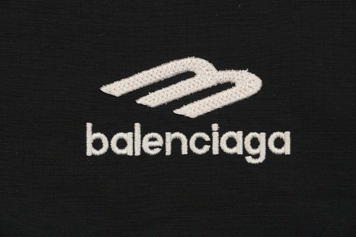 Balenciaga 3B Script Logo Contrast Piping Hooded Jacket | Black | BAL-3B-SCR-LGO-PPG-HD-JKT-BLK