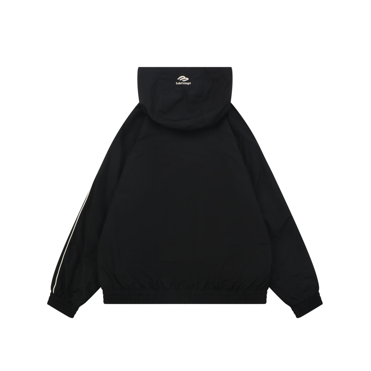 Balenciaga 3B Script Logo Contrast Piping Hooded Jacket | Black | BAL-3B-SCR-LGO-PPG-HD-JKT-BLK