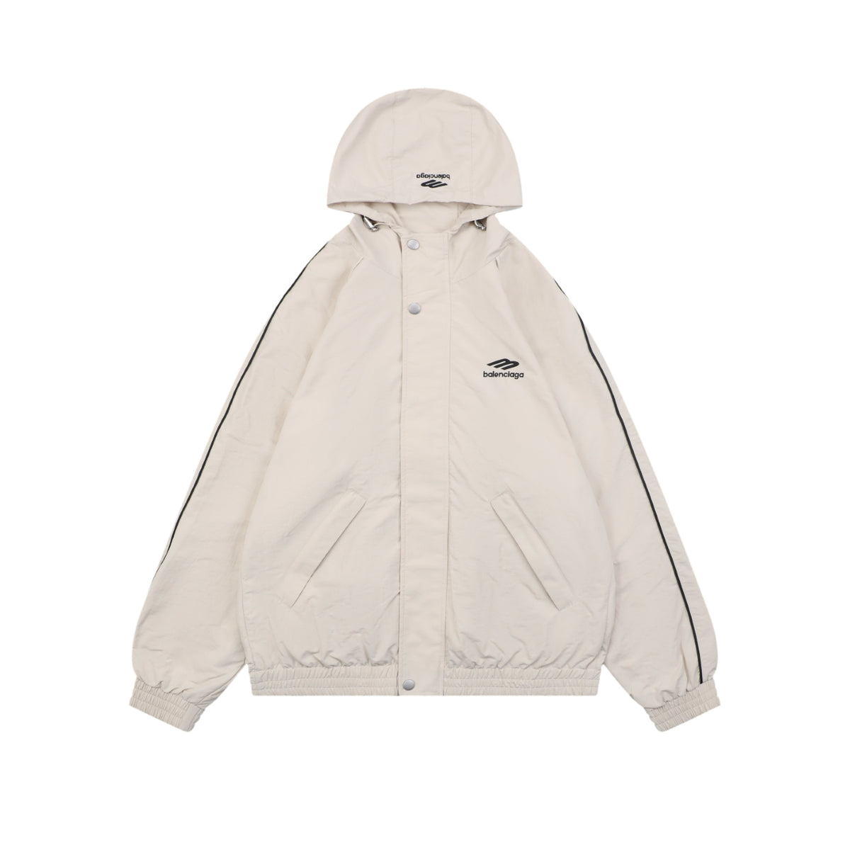 Balenciaga 3B Script Logo Contrast Piping Hooded Jacket | Khaki | BAL-3B-SCR-LGO-PPG-HD-JKT-KHK