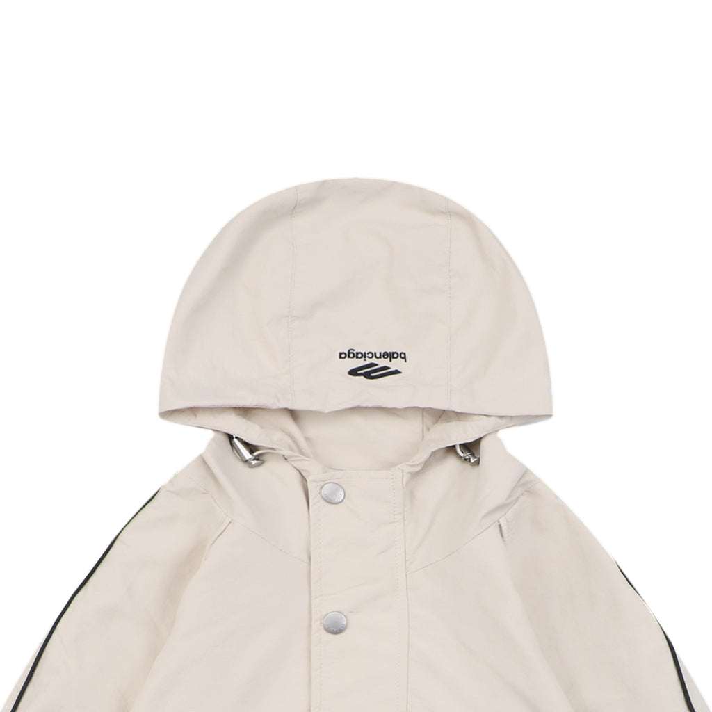 Balenciaga 3B Script Logo Contrast Piping Hooded Jacket | Khaki | BAL-3B-SCR-LGO-PPG-HD-JKT-KHK