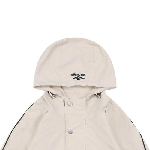 Balenciaga 3B Script Logo Contrast Piping Hooded Jacket | Khaki | BAL-3B-SCR-LGO-PPG-HD-JKT-KHK