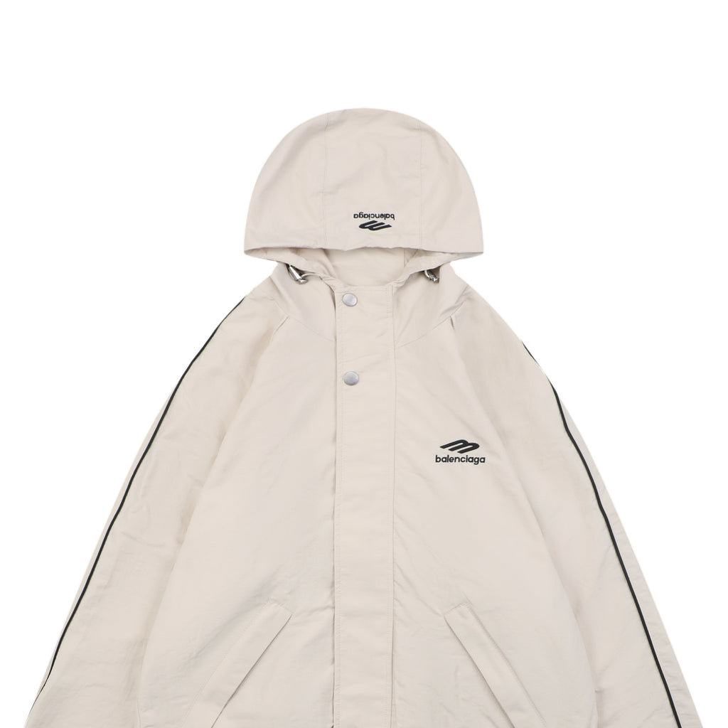 Balenciaga 3B Script Logo Contrast Piping Hooded Jacket | Khaki | BAL-3B-SCR-LGO-PPG-HD-JKT-KHK