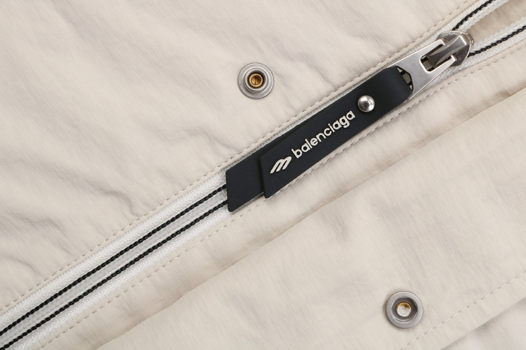 Balenciaga 3B Script Logo Contrast Piping Hooded Jacket | Khaki | BAL-3B-SCR-LGO-PPG-HD-JKT-KHK