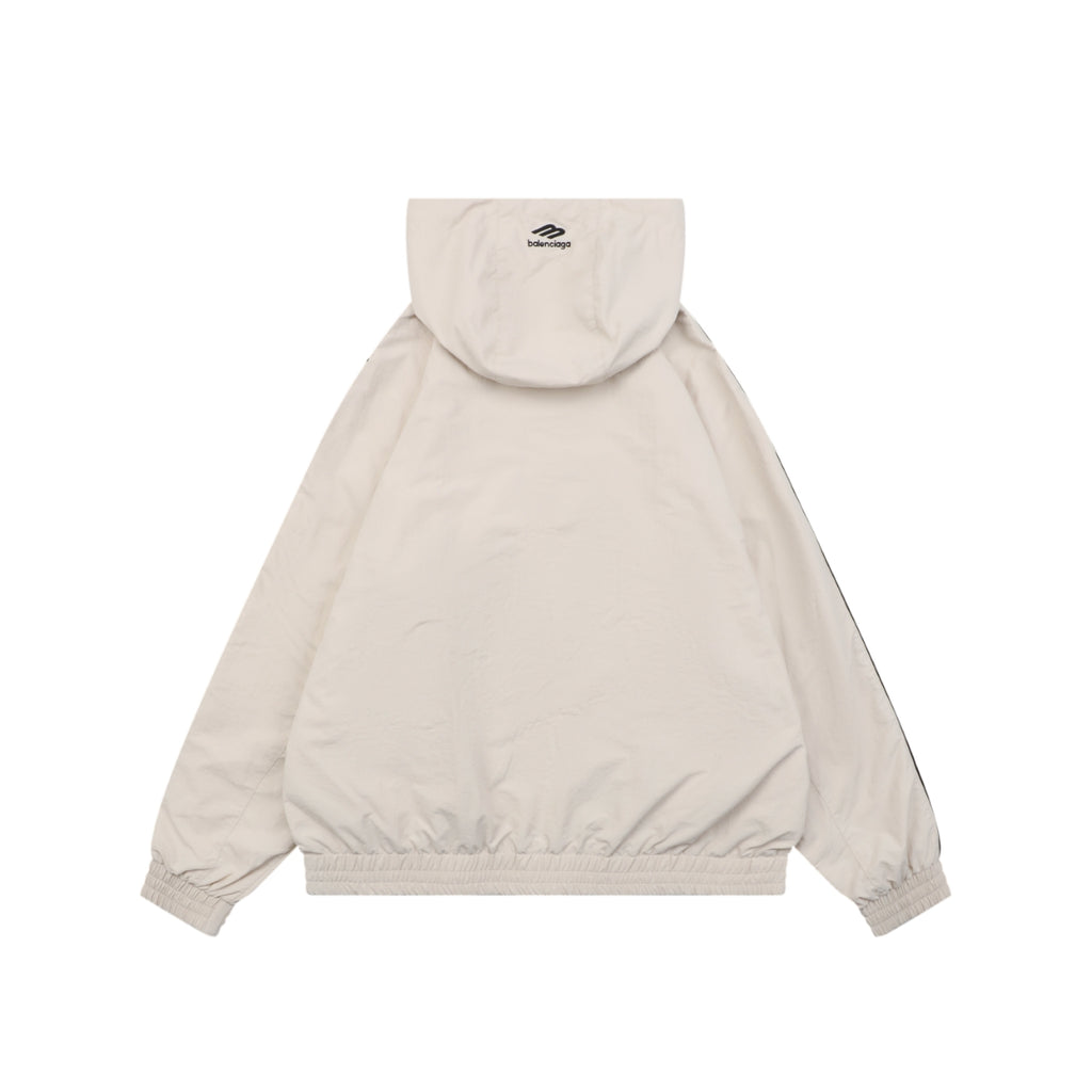 Balenciaga 3B Script Logo Contrast Piping Hooded Jacket | Khaki | BAL-3B-SCR-LGO-PPG-HD-JKT-KHK