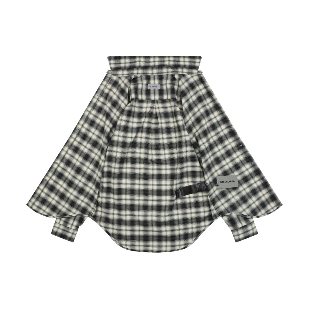 Balenciaga Paris Logo Pocket Black and White Plaid Long Sleeve Shirt