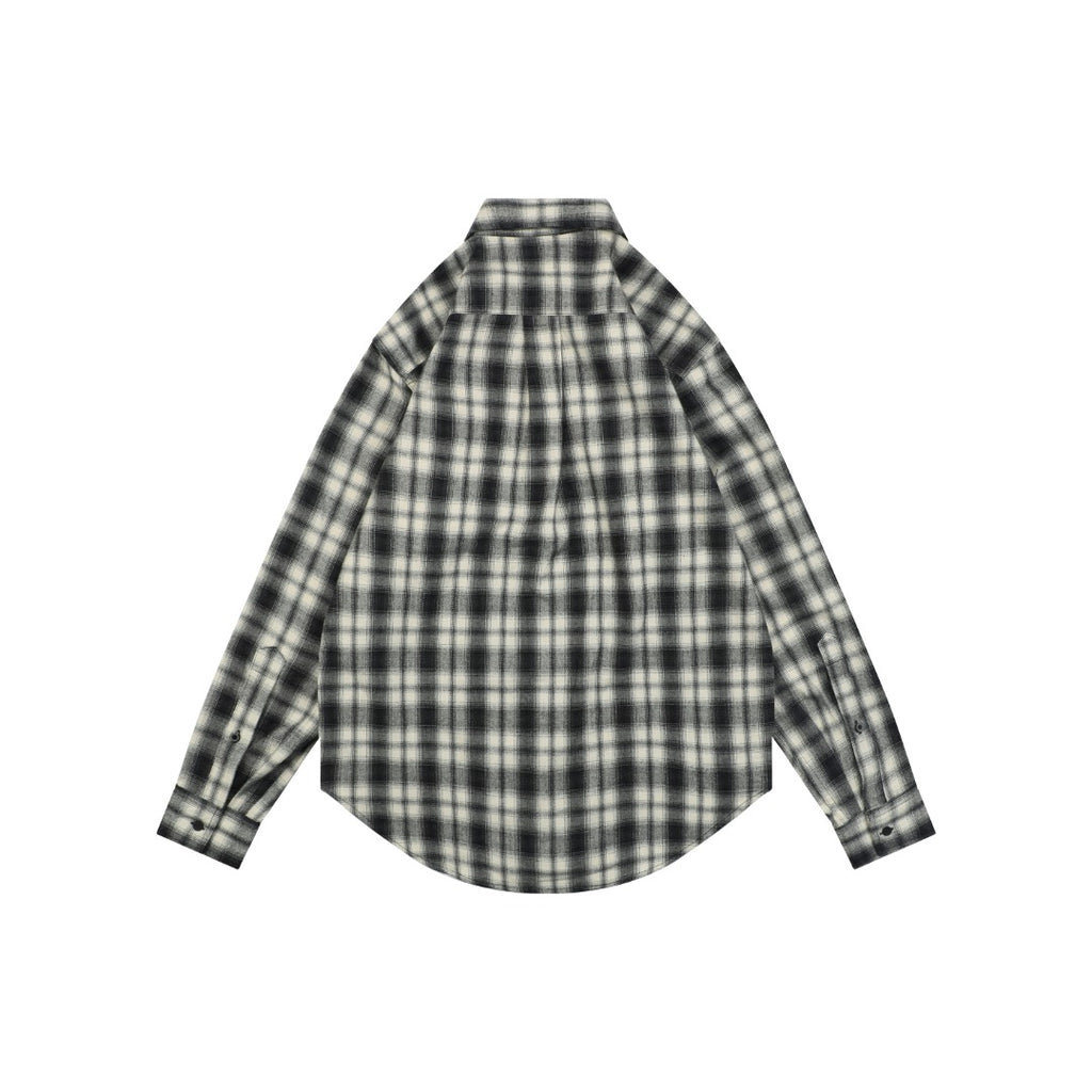 Balenciaga Paris Logo Pocket Black and White Plaid Long Sleeve Shirt