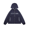 Moncler Horizontal Stripe Logo Tape Hooded Zip Jacket | Navy