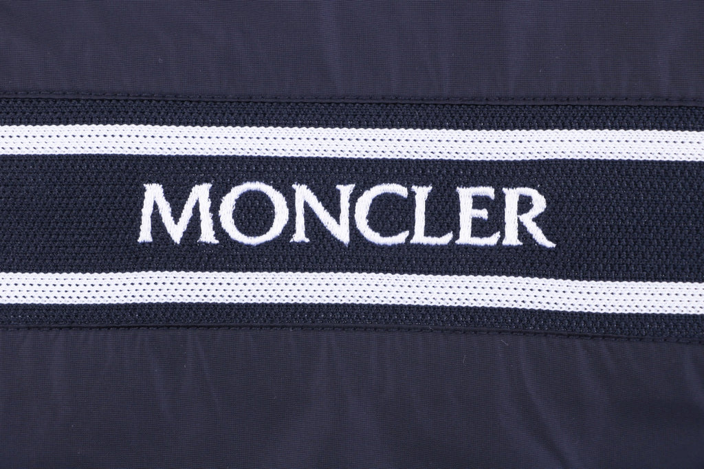 Moncler Horizontal Stripe Logo Tape Hooded Zip Jacket | Navy