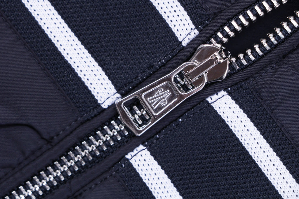 Moncler Horizontal Stripe Logo Tape Hooded Zip Jacket | Navy