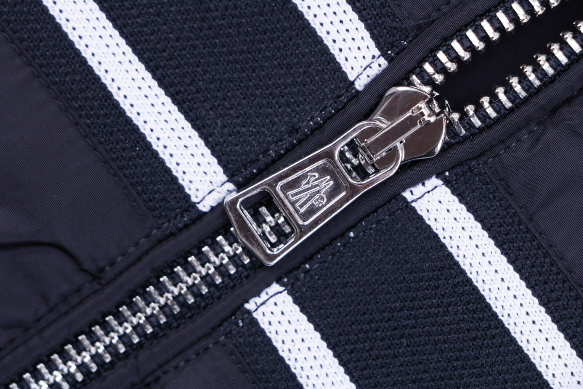 Moncler Horizontal Stripe Logo Tape Hooded Zip Jacket | Navy