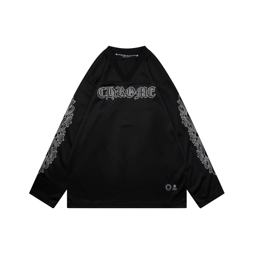 Chrome Hearts Glitter Sanskrit Gothic Script Hockey Long Sleeve T-Shirt | Black