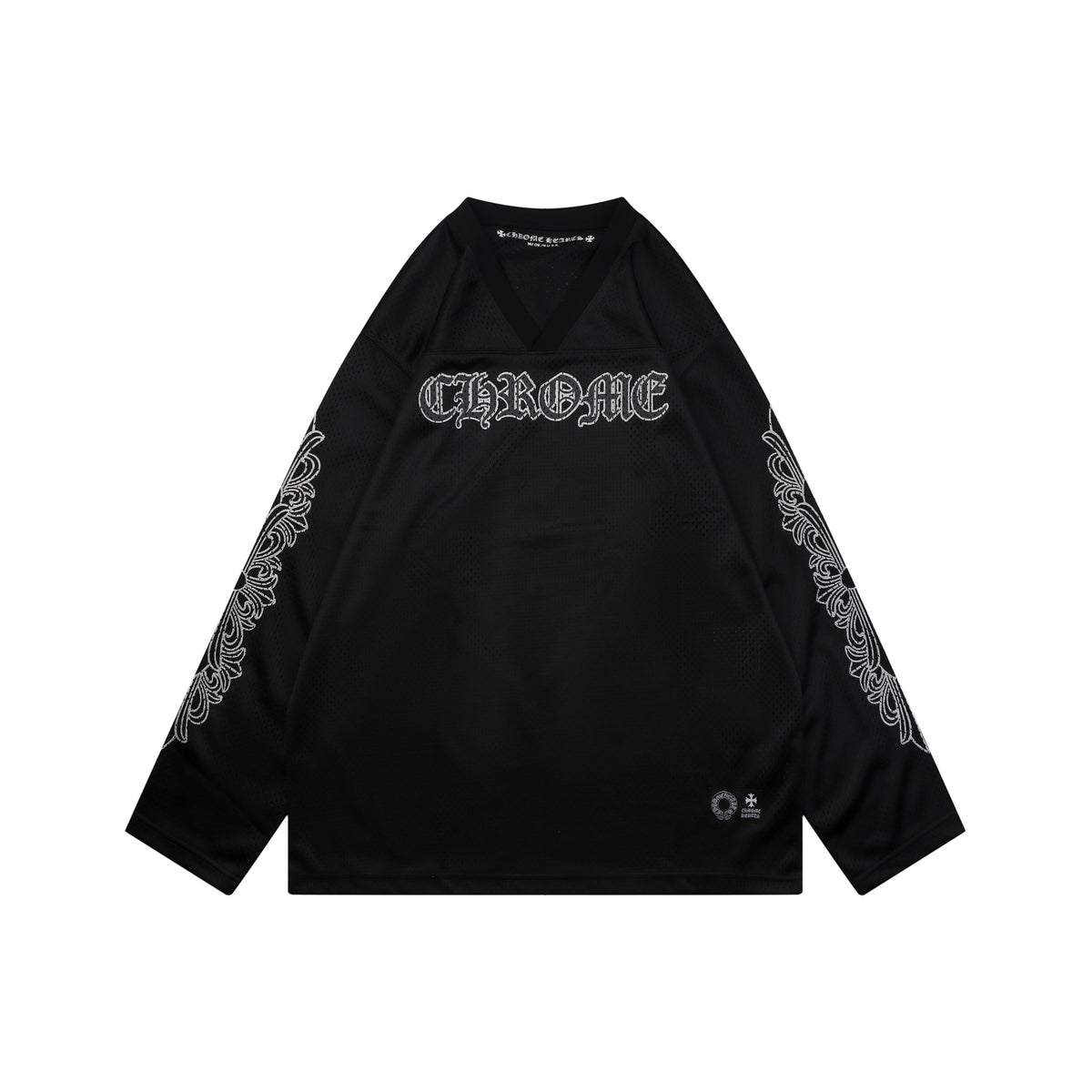 Chrome Hearts Glitter Sanskrit Gothic Script Hockey Long Sleeve T-Shirt | Black