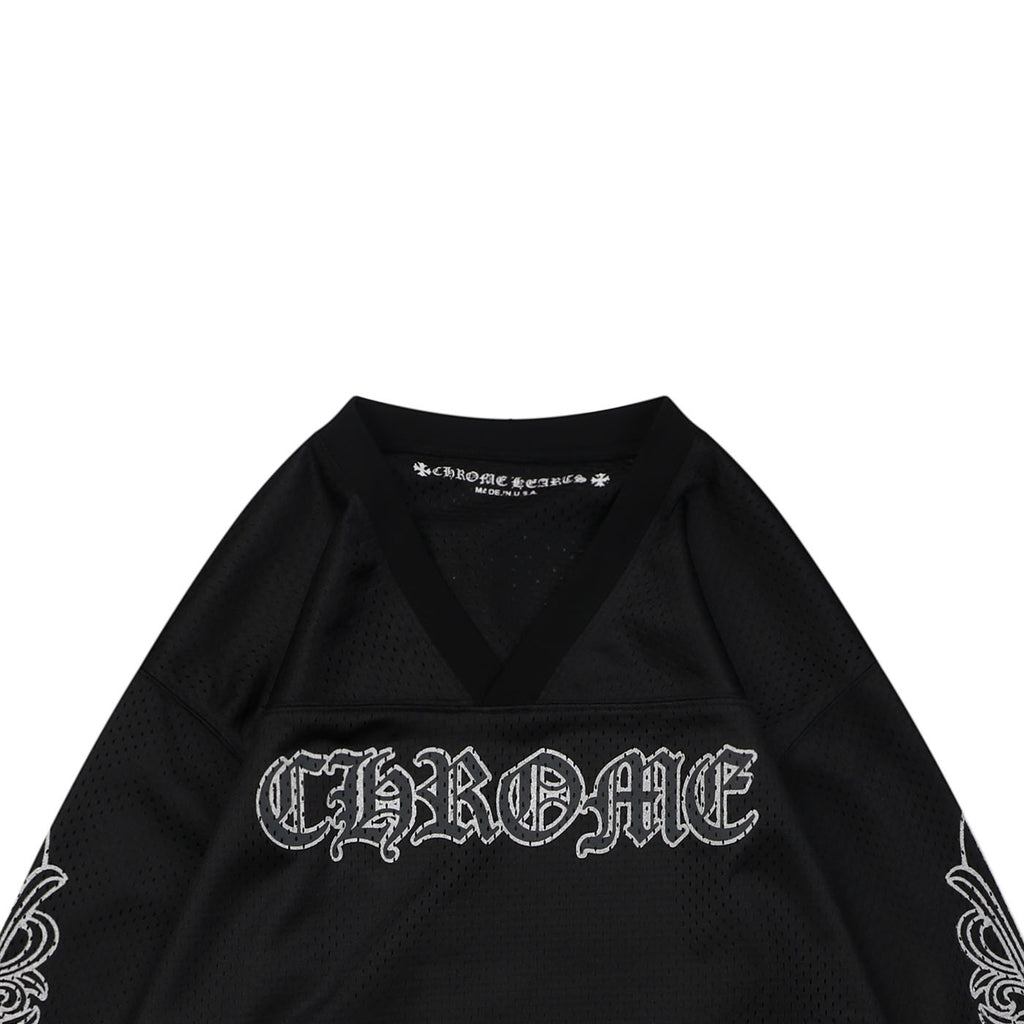 Chrome Hearts Glitter Sanskrit Gothic Script Hockey Long Sleeve T-Shirt | Black