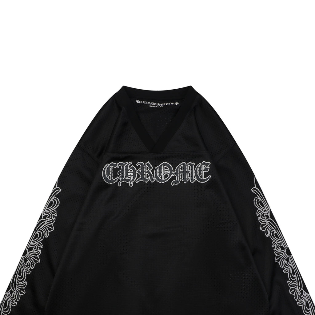 Chrome Hearts Glitter Sanskrit Gothic Script Hockey Long Sleeve T-Shirt | Black