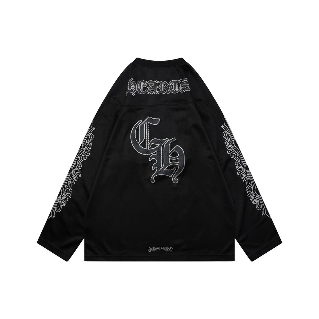 Chrome Hearts Glitter Sanskrit Gothic Script Hockey Long Sleeve T-Shirt | Black