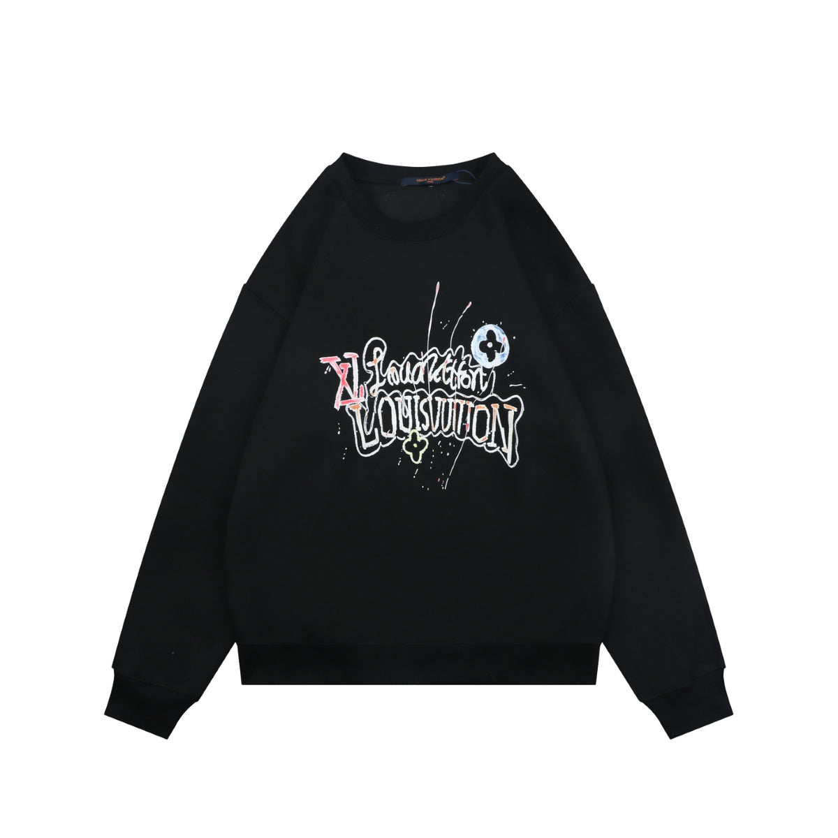 Louis Vuitton Hand-Painted Graffiti Monogram Script Crewneck Sweatshirt | Black