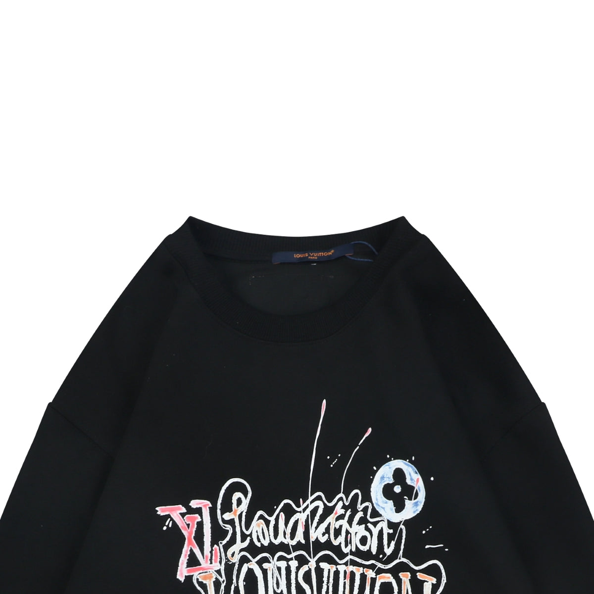 Louis Vuitton Hand-Painted Graffiti Monogram Script Crewneck Sweatshirt | Black
