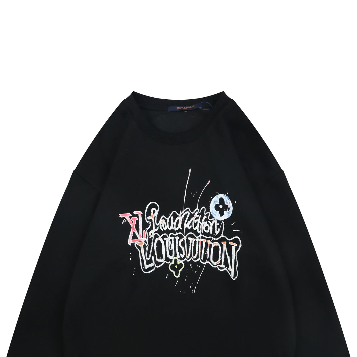 Louis Vuitton Hand-Painted Graffiti Monogram Script Crewneck Sweatshirt | Black