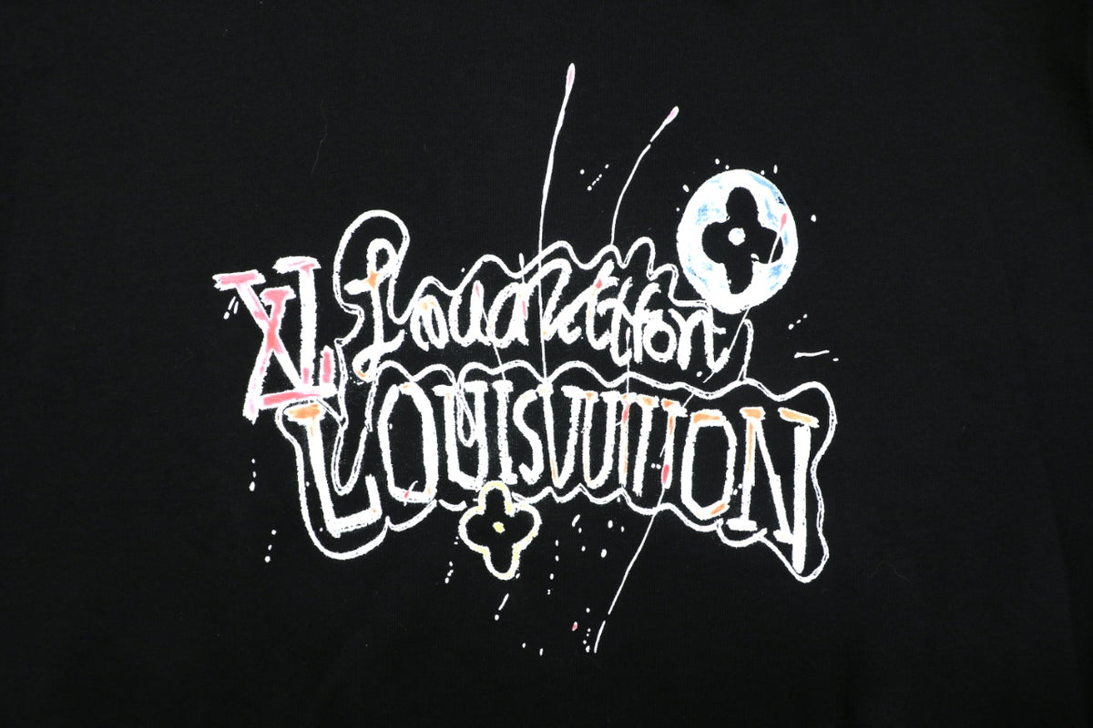 Louis Vuitton Hand-Painted Graffiti Monogram Script Crewneck Sweatshirt | Black