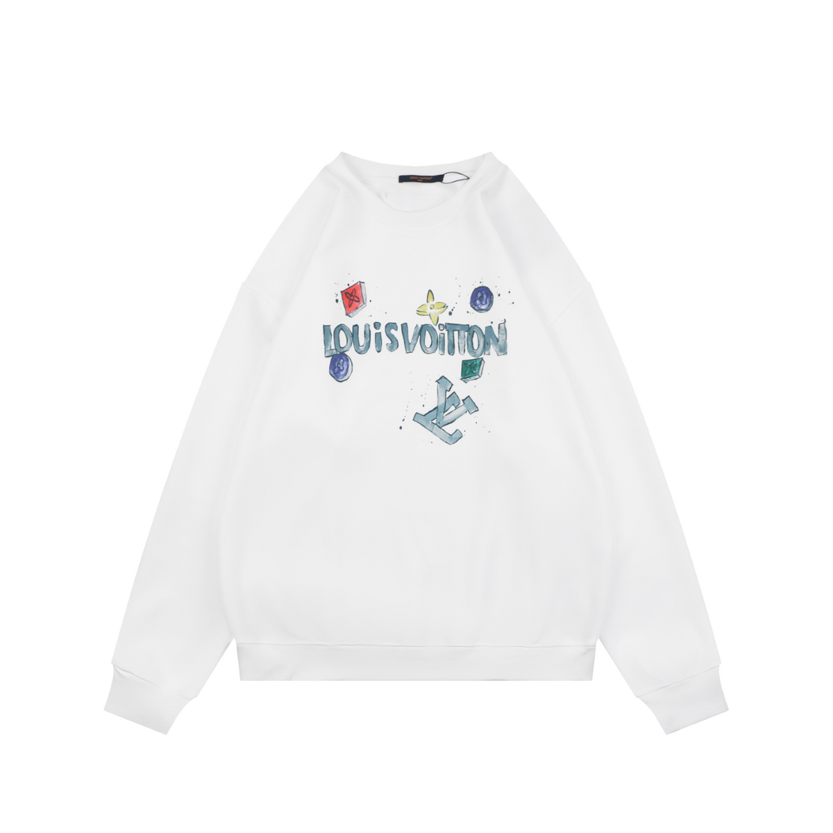 Louis Vuitton Monogram Graffiti Sketch Watercolour Print Crewneck Sweatshirt | White