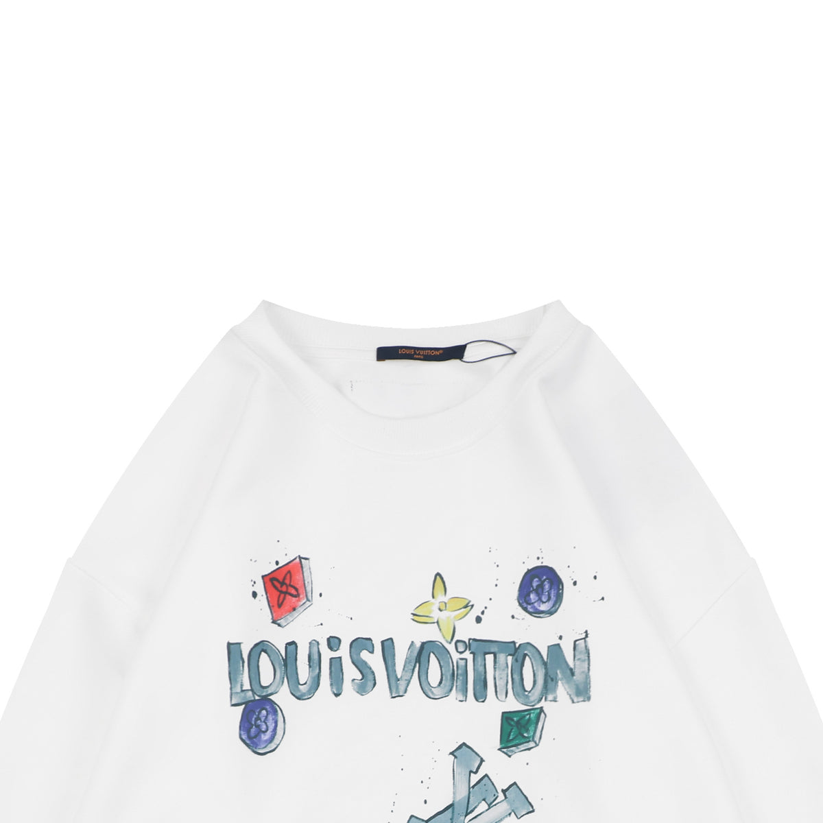 Louis Vuitton Monogram Graffiti Sketch Watercolour Print Crewneck Sweatshirt | White