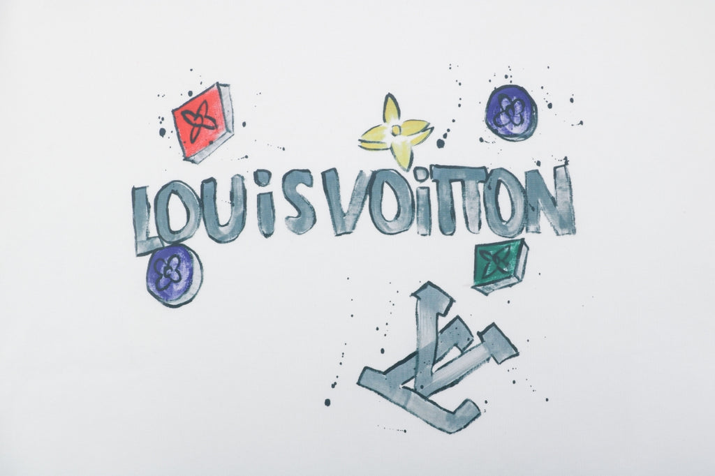 Louis Vuitton Monogram Graffiti Sketch Watercolour Print Crewneck Sweatshirt | White