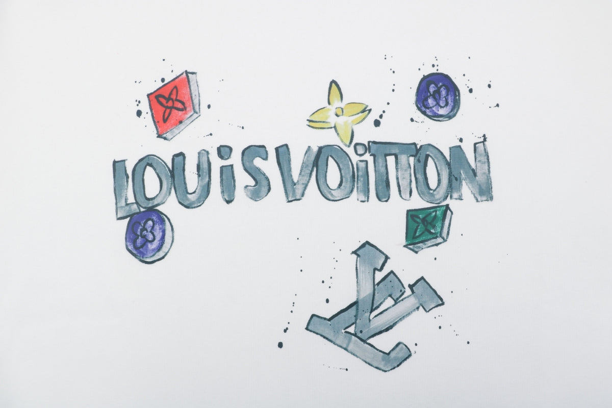 Louis Vuitton Monogram Graffiti Sketch Watercolour Print Crewneck Sweatshirt | White