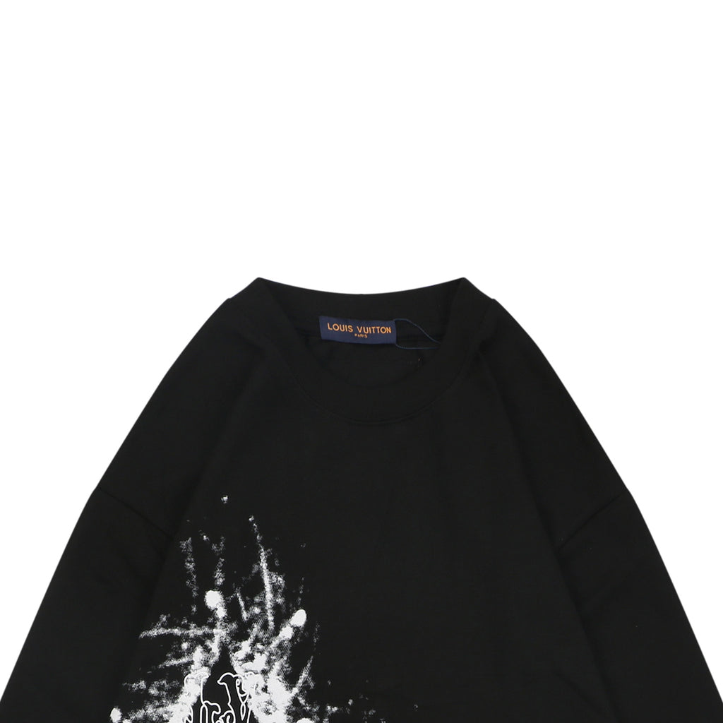 Louis Vuitton Oversized Spray Paint Monogram Flower Print Long Sleeve T-Shirt | Black