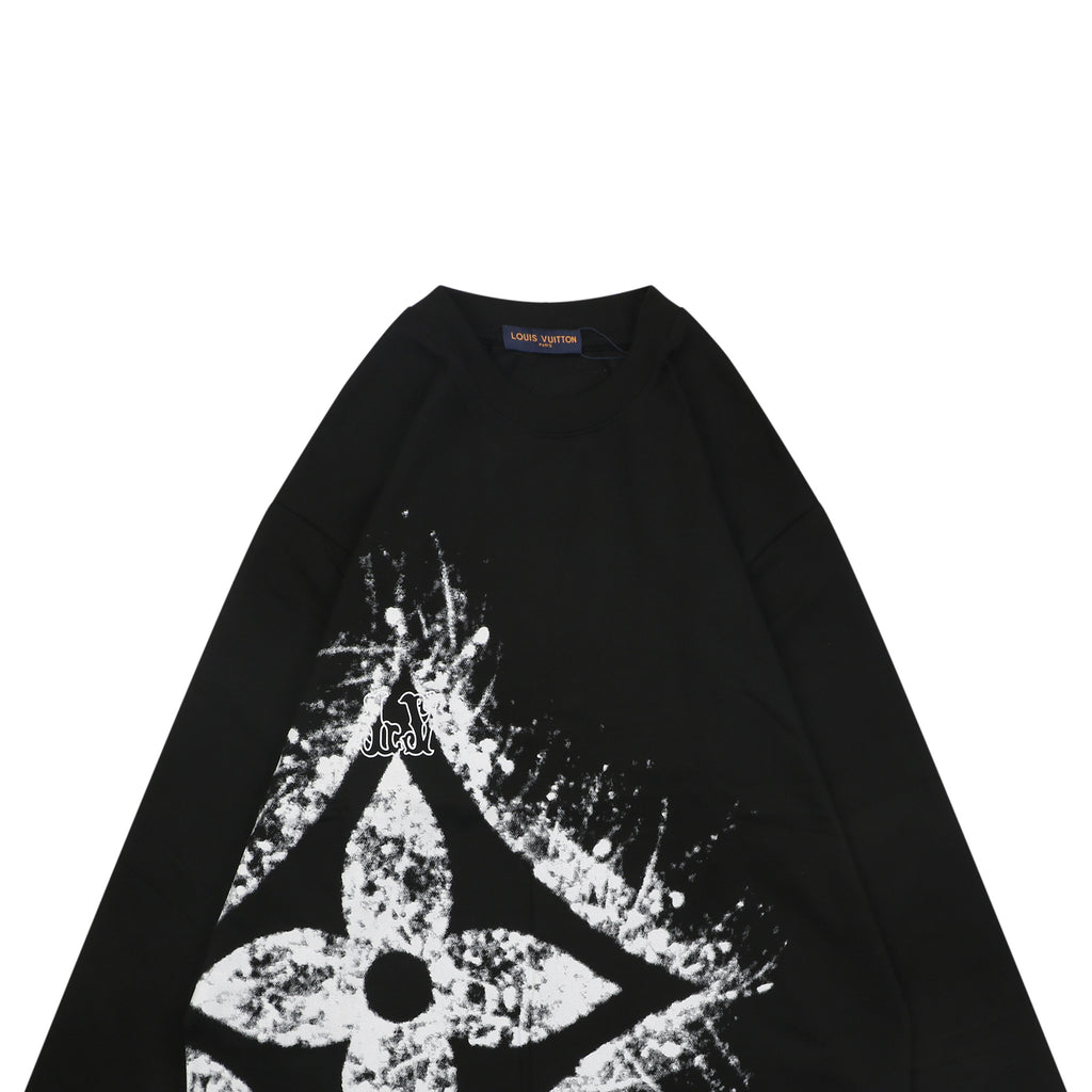 Louis Vuitton Oversized Spray Paint Monogram Flower Print Long Sleeve T-Shirt | Black