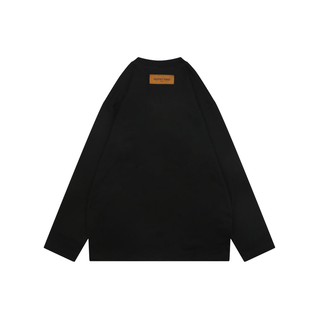 Louis Vuitton Oversized Spray Paint Monogram Flower Print Long Sleeve T-Shirt | Black