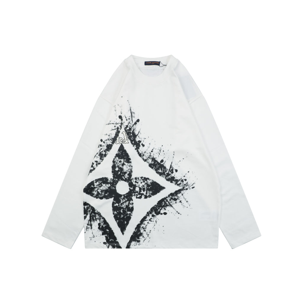 Louis Vuitton Oversized Spray Paint Monogram Flower Print Long Sleeve T-Shirt | White