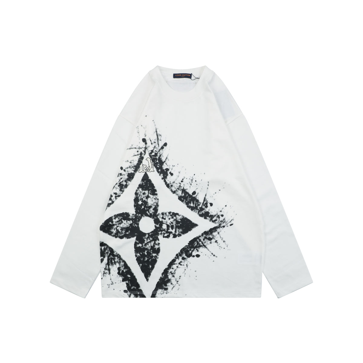 Louis Vuitton Oversized Spray Paint Monogram Flower Print Long Sleeve T-Shirt | White