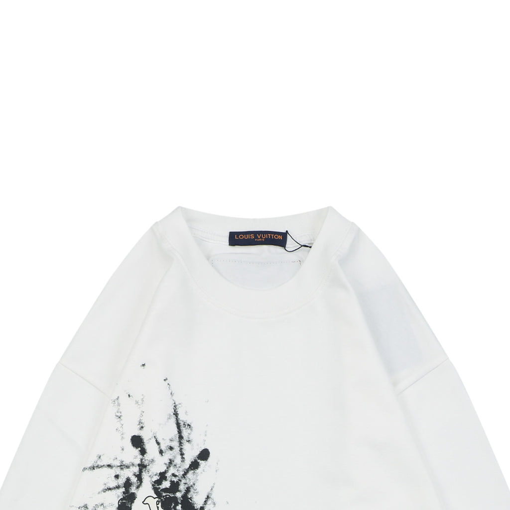 Louis Vuitton Oversized Spray Paint Monogram Flower Print Long Sleeve T-Shirt | White