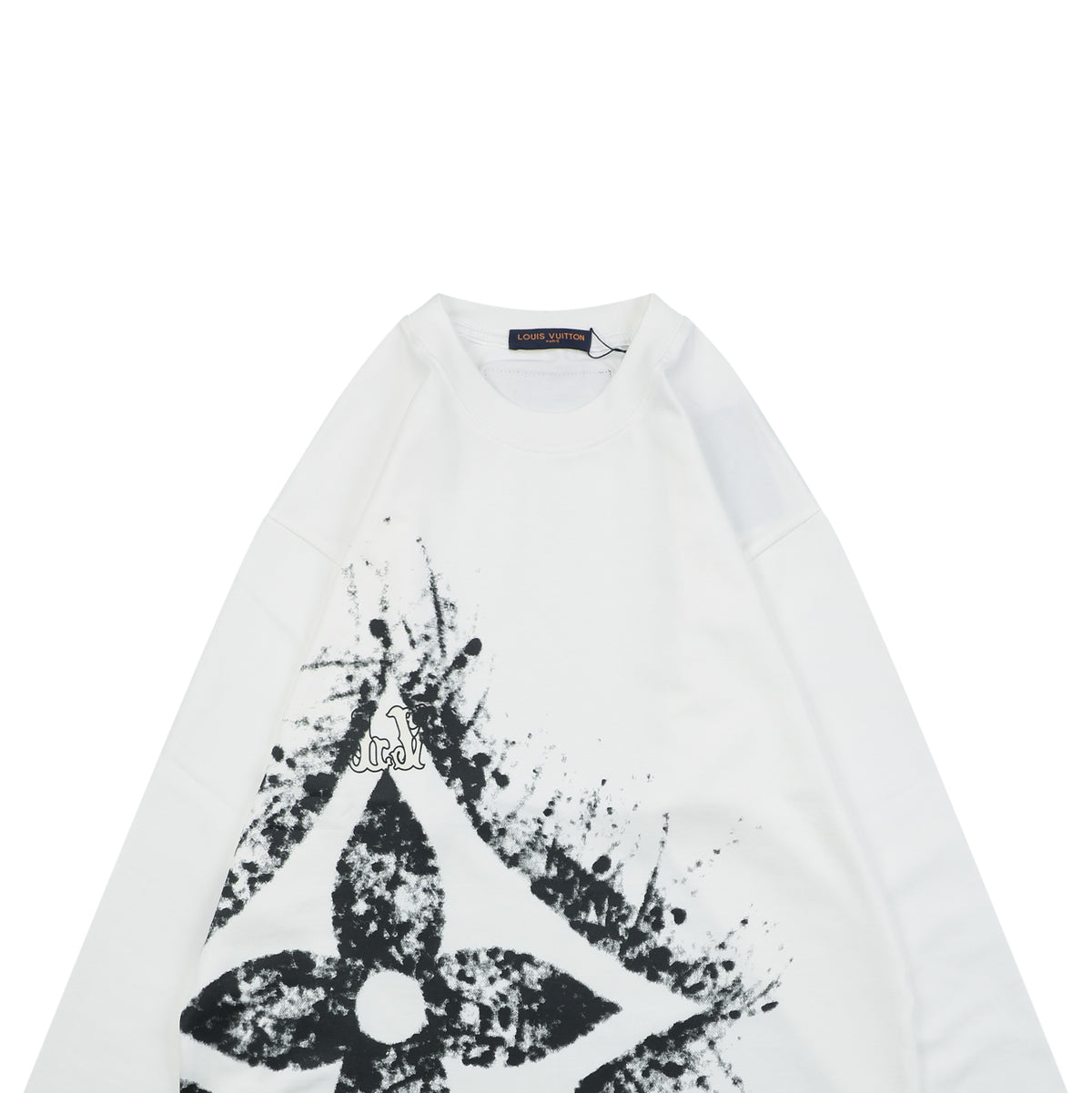 Louis Vuitton Oversized Spray Paint Monogram Flower Print Long Sleeve T-Shirt | White