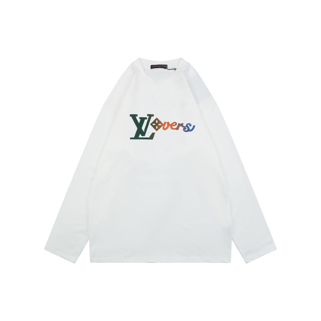 Louis Vuitton Multicolour Monogram Flocked Lovers Script Long Sleeve T-Shirt | White