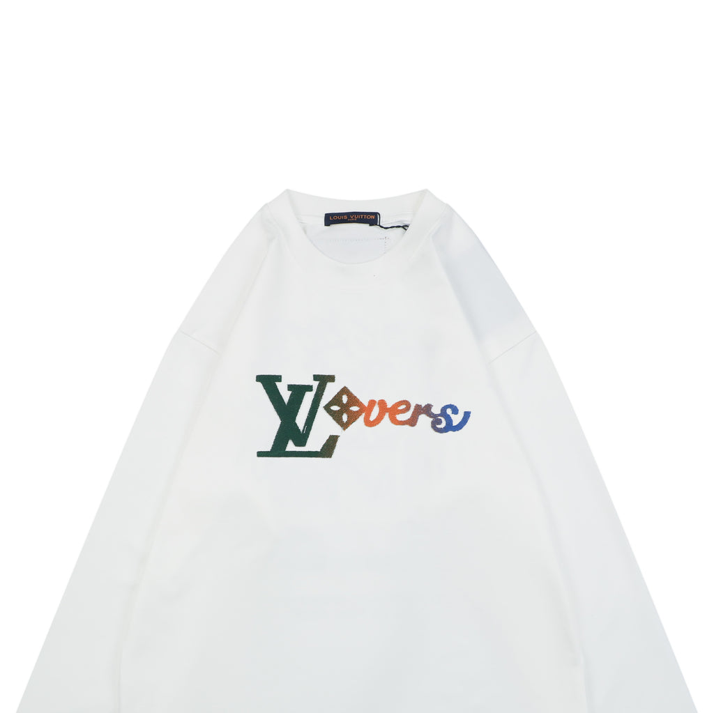 Louis Vuitton Multicolour Monogram Flocked Lovers Script Long Sleeve T-Shirt | White