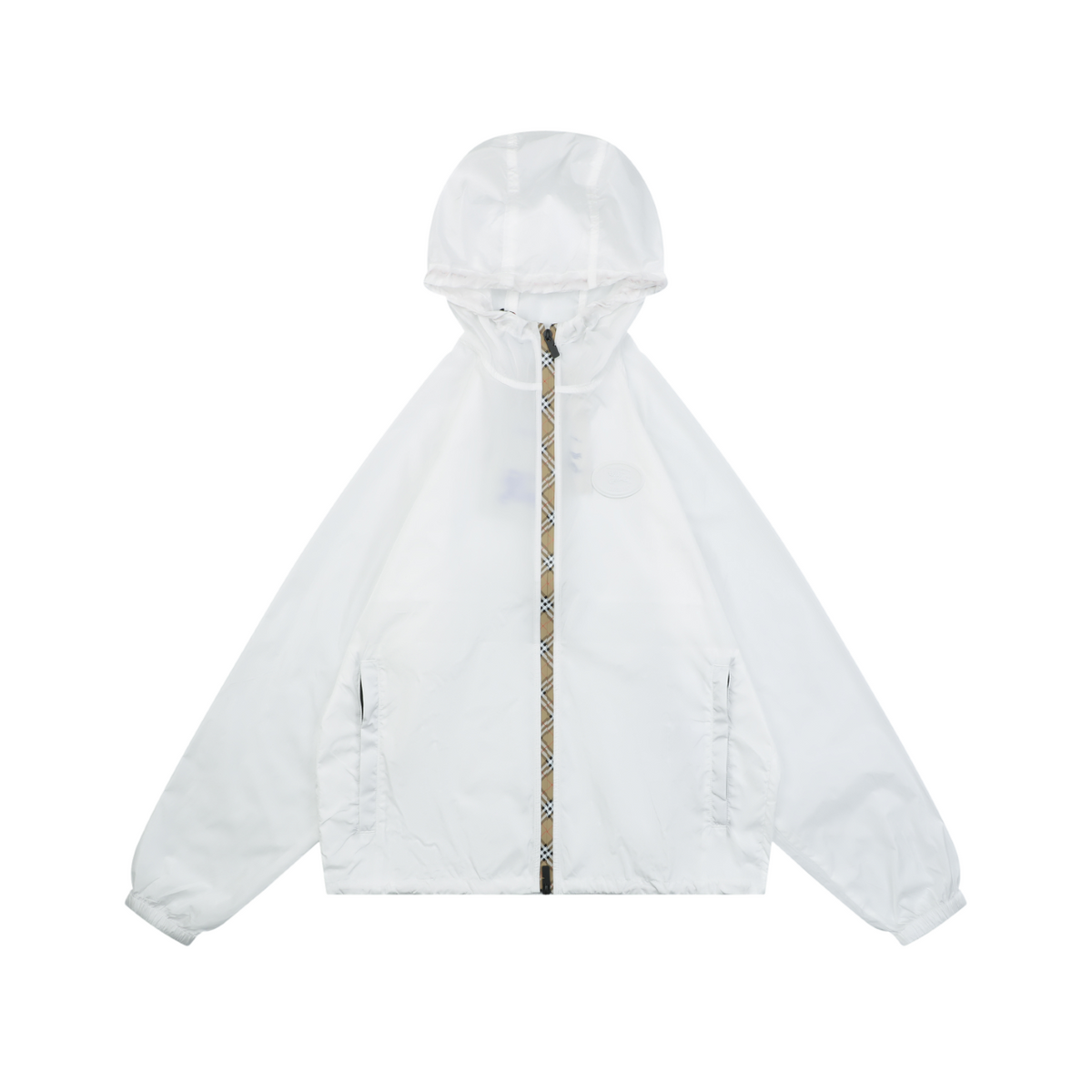 Burberry Vintage Check Placket Zip Sun Protection Hooded Jacket | White