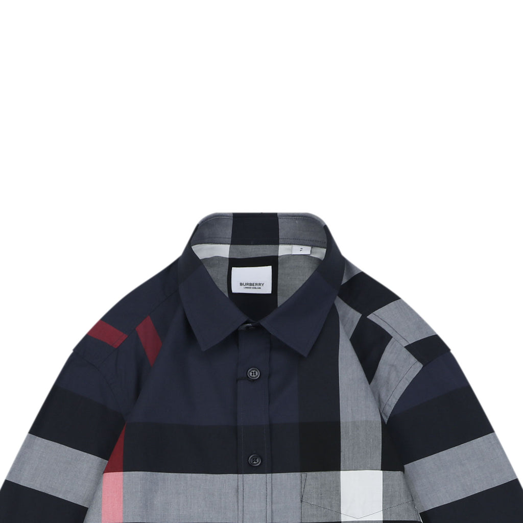 Burberry Oversized Check Long Sleeve Shirt | Navy