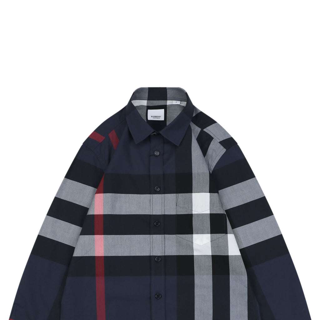Burberry Oversized Check Long Sleeve Shirt | Navy