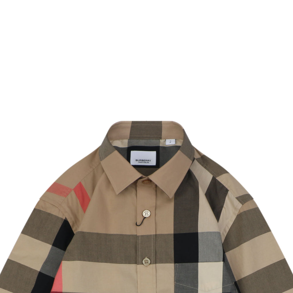 Burberry Oversized Check Long Sleeve Shirt | Camel