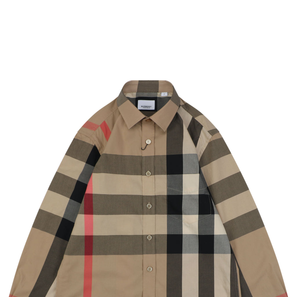 Burberry Oversized Check Long Sleeve Shirt | Camel