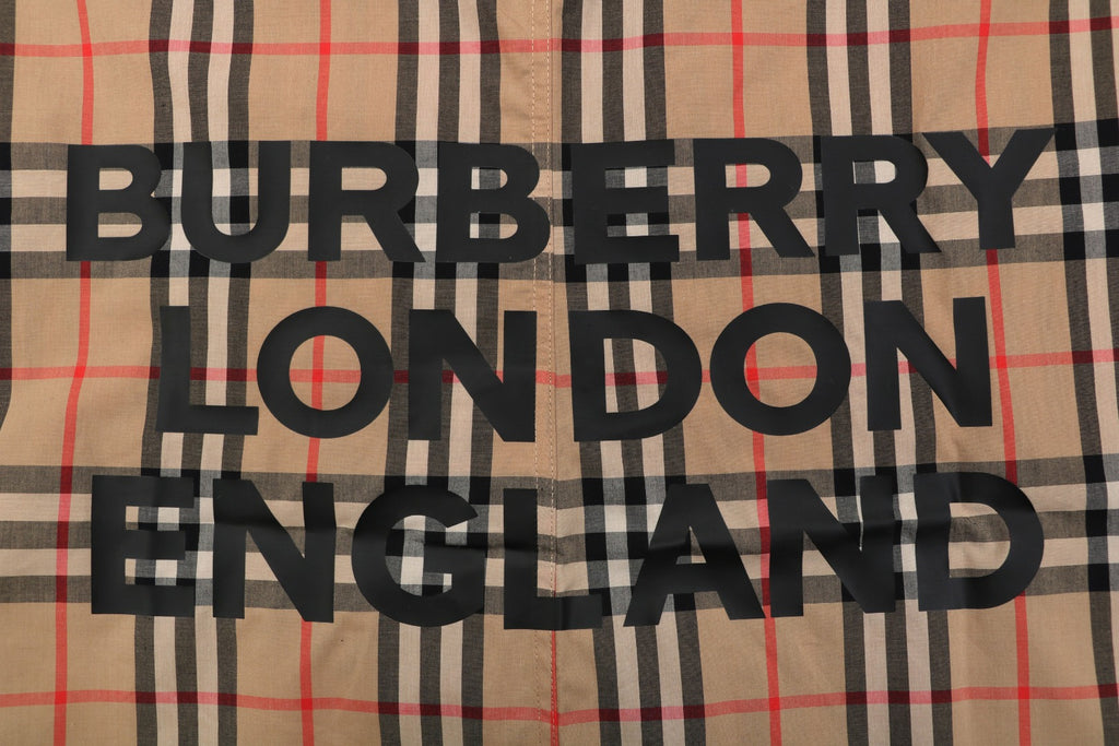 Burberry Vintage Check Oversized Logo Hem Long Sleeve Shirt | Camel